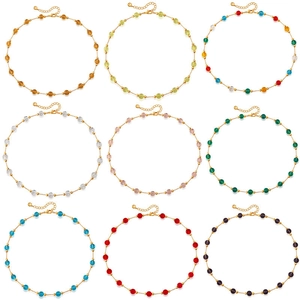 Colorful glass bead necklaces with gold-plated lobster clasp and adjustable extension chain