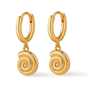 Polished gold ocean series snail shell dangle hoop earrings with high mirror finish