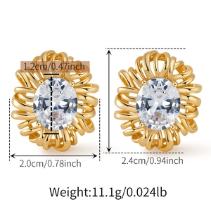Especificaciones de tamaño para pendientes de flor dorados con piedra de circonita