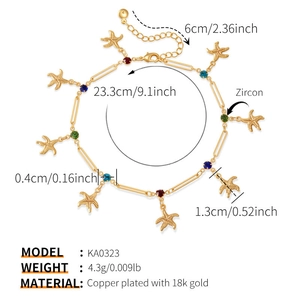 Vue détaillée de la chevillère étoile de mer plaquée or 18 carats avec zircon