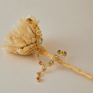 Orecchini alla moda placcati oro 18K con forme geometriche e pietre di zircone colorate