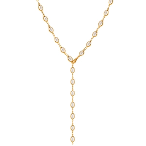 Collier long en Y doré avec perles ovales et chaîne multicouche au style rétro