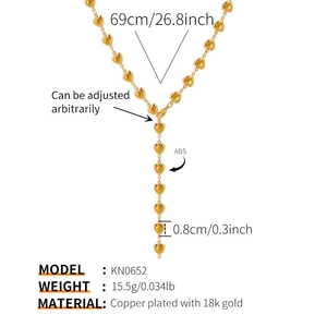 Spécifications de taille pour le collier chaîne en Y avec coeurs dorés