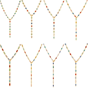 Collier Lariat en Y de Bohême en Cuivre Plaqué Or 18K avec Pierres en Verre Multicolore Bijoux Gland pour Femme