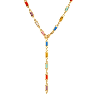 Collier en Y doré bohème orné de pierres rectangulaires colorées au design élégant et vif