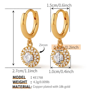 Detailed dimension guide for gold starfish hoop earrings with zircon pendant