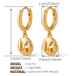 Detailed size chart of gold M-letter hoop earrings with 18K gold-plated brass texture