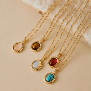 Retro 18K gold plated necklace set with oval tiger eye and multicolor gemstones