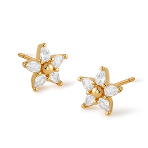 Elegant 18K gold plated flower stud earrings with marquise-cut crystal petals