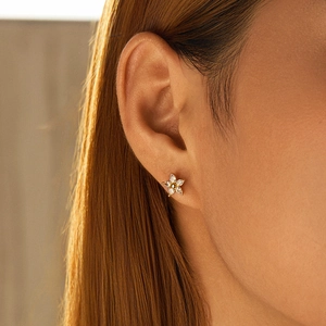 Elegant 18K gold plated floral stud earrings with sparkling marquise-cut zircon stones