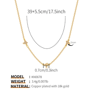 18K gold plated brass choker with sparkling zircon butterfly pendants and chain detail