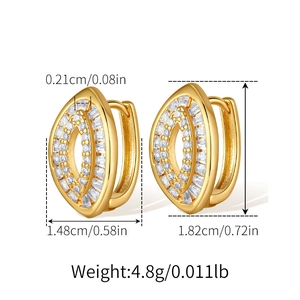 Detailed size chart for marquise gold hoop earrings with sparkling cubic zirconia inlay