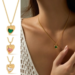 18K Gold Plated Copper Heart Zircon Pendant Necklace Vintage Lava Texture Zirconia Heart Necklace Jewelry For Women Gift