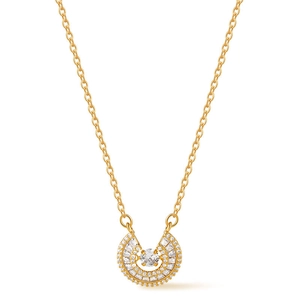 18K gold plated necklace featuring a fan-shaped pendant set with sparkling zircon stones