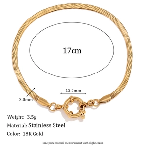 18K gold plated stainless steel snake chain bracelet with 12.7mm large spring clasp