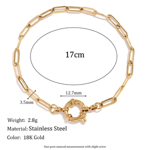 18K gold plated stainless steel paperclip chain bracelet with spring ring clasp