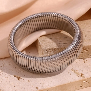 Silver 20mm wide elastic snake chain tubogas bracelet in polished stainless steel for women