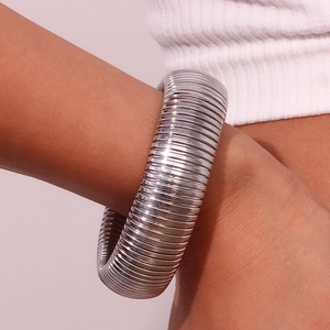 Macro shot of 20mm wide silver snake chain bracelet with textured metallic coil detail