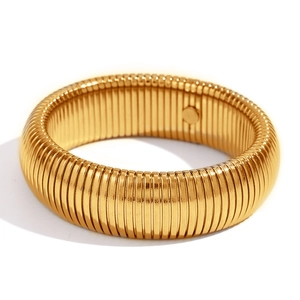 Polished 18K gold-plated 20mm wide Tubogas snake chain bracelet with textured finish