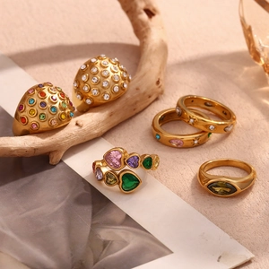 Anello Vintage in Acciaio Inossidabile Placcato Oro 18K Cuore Marchesa Strass Bolla Cupola per Donna Gioielli Regalo