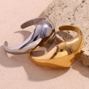 Polished minimalist 18K gold and silver plated open bangles with fluid organic design