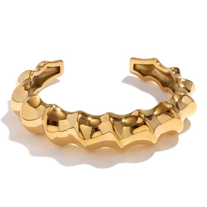 Minimalist 18K gold plated stainless steel chunky bamboo style open cuff bracelet