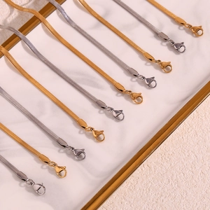 Minimalist 18K Gold Plated Stainless Steel Herringbone Snake Flat Chain Necklace Bracelet Anklet Belly Chain Women Jewelry