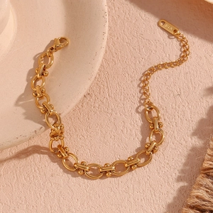 Armband aus 18K vergoldetem Edelstahl mit klobigen ovalen Gliedern für Damen Design