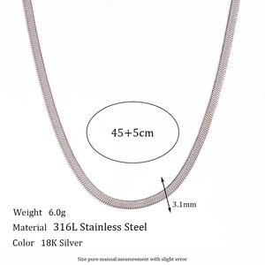 Sleek 3.1mm wide 316L stainless steel snake chain necklace in 18K silver finish