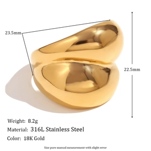 18K gold plated 316L stainless steel wavy chunky ring with polar star flower design