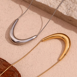 Minimalist V-shaped 18K gold plated and silver stainless steel pendants on snake chains