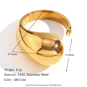 Detailed size view of an 18K gold-plated liquid drop 316L stainless steel ring