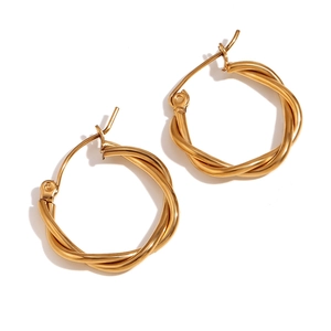 18K gold plated stainless steel twisted hoop earrings in a minimalist rope design