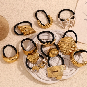 Retro 18K gold plated stainless steel butterfly and heart hair ties with pearls