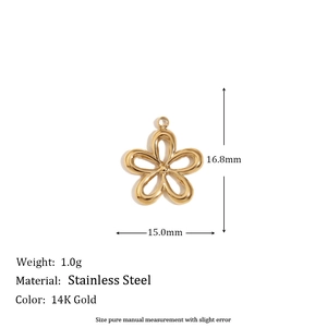 Detailed view of 14K gold plated hollow flower pendant with size 16.8mm measurements
