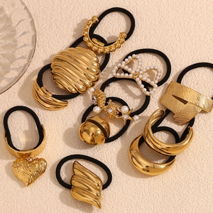 Women Stainless Steel Hair Ties 18K Gold Plated Heart Butterfly Moon Geometric High Elasticity Niche Design Fashion Hair Accessories
