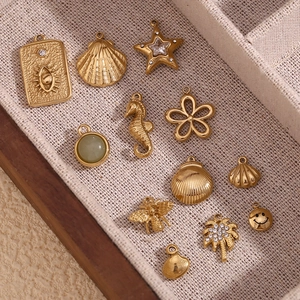 14K gold plated stainless steel DIY pendants featuring bee ocean and smiley face charms