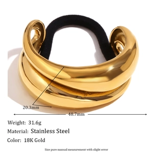Symmetric double water drop stainless steel hair tie in 18K gold mirror finish