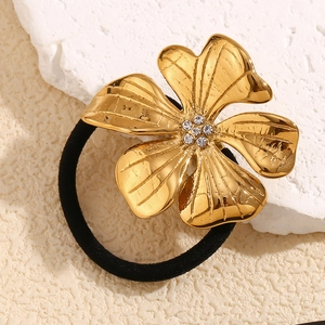Stainless Steel Flower Hair Tie Rhinestone Inlaid Gold Silver Plated Elegant Floral Hair Rope Fashion Accessories For Women