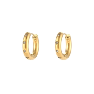 Chic gold hoop earrings featuring starburst engravings and shimmering cubic zirconia stones
