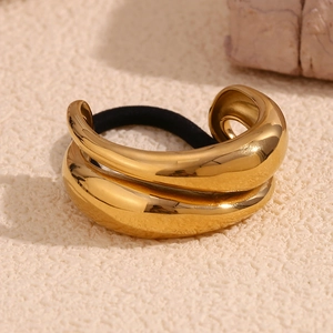 Fashion Stainless Steel Hair Ties 18K Gold Plated High Elasticity Heart Ocean Style Hair Ropes With Faux Artificial Pearl For Women