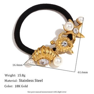 18K gold plated stainless steel hair tie with sea star and turtle charms