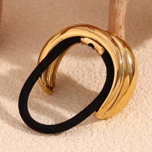 Minimalist double layer teardrop hair tie with 18K gold plated stainless steel accent