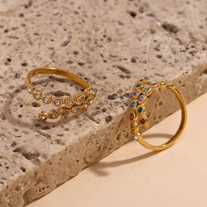 18K gold plated crossover open rings with colorful zircon and white crystal stones