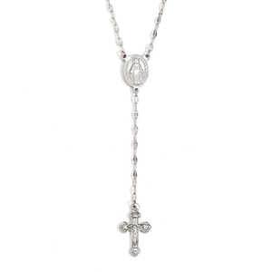 Collier chapelet en acier inoxydable argenté avec médaille miraculeuse et pendentif croix