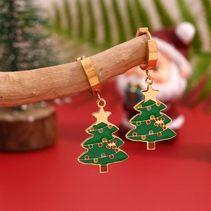 Orecchini ad albero di Natale in acciaio placcato oro 18K con smalto verde lucido