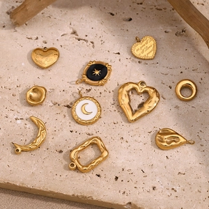 DIY Anhänger 18K Vergoldet Edelstahl Herz Mond Geometrisch Hammerschlag Textur Vintage Schmuckherstellung Zubehör