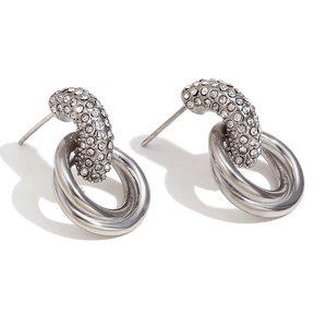 Chic 18K gold plated stainless steel stud earrings with shimmering white cubic zirconia rings