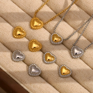 Stainless Steel Heart Stud Earrings 18K Gold Plated Twist Border Pendant Necklace Elegant Minimalist Jewelry For Women
