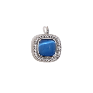 Vintage-Anhänger mit quadratischem blauem Katzenaugenstein und Silber-Seilrand